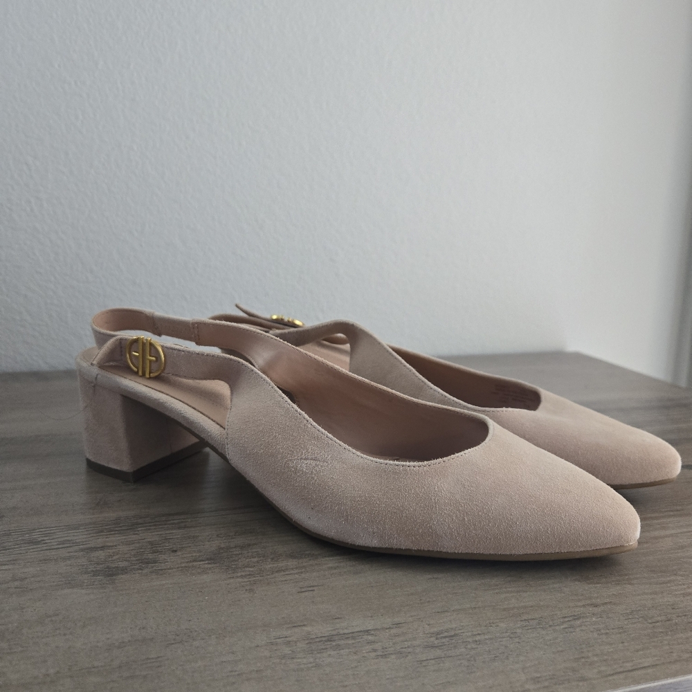 Cole Haan The Go-To Slingback Pump 45 mm Suede Beige Size 10B Defect Mild Scuffs